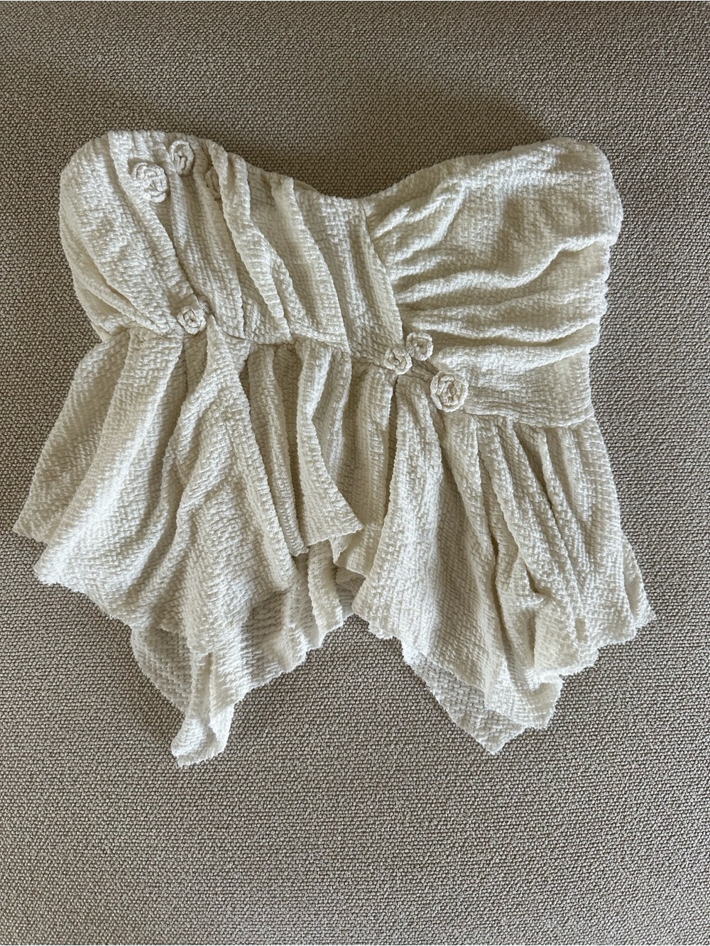 Free People Cream Strapless Ruffle Top